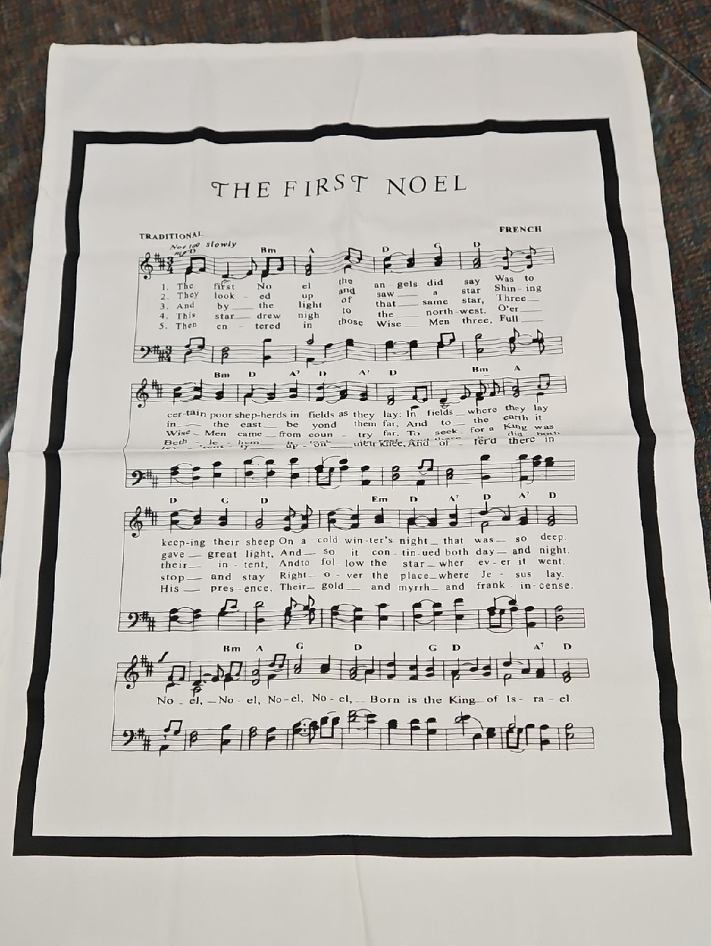 The First Noel Sheet Music Tea Towel - White
